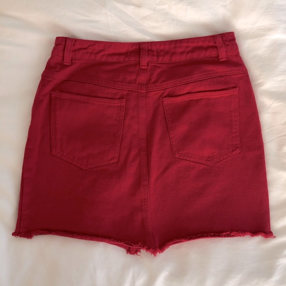 Lulus Reed Red Denim Mini Skirt - Picture 6 of 7